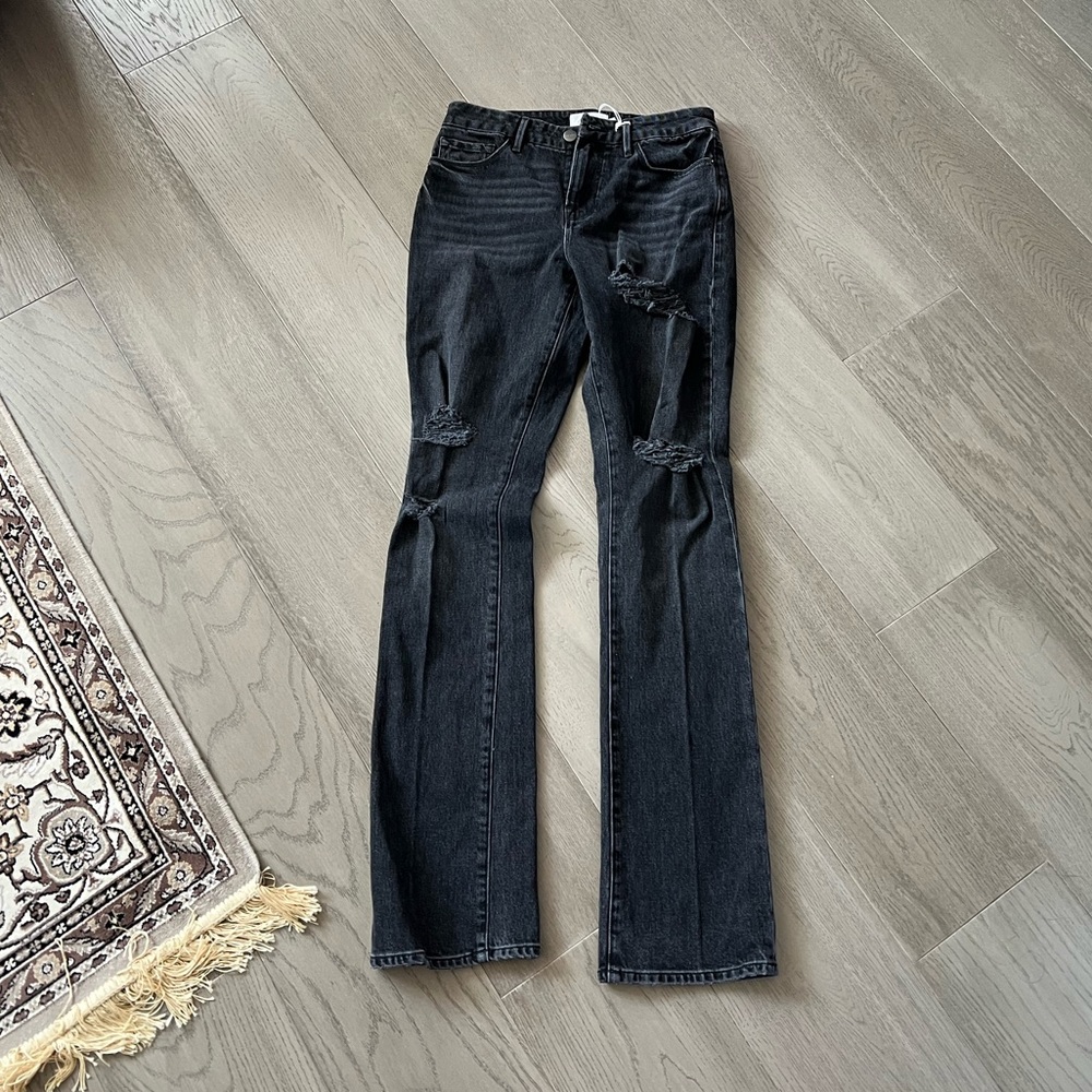 Frame Le Mini Boot Distressed Black Jeans